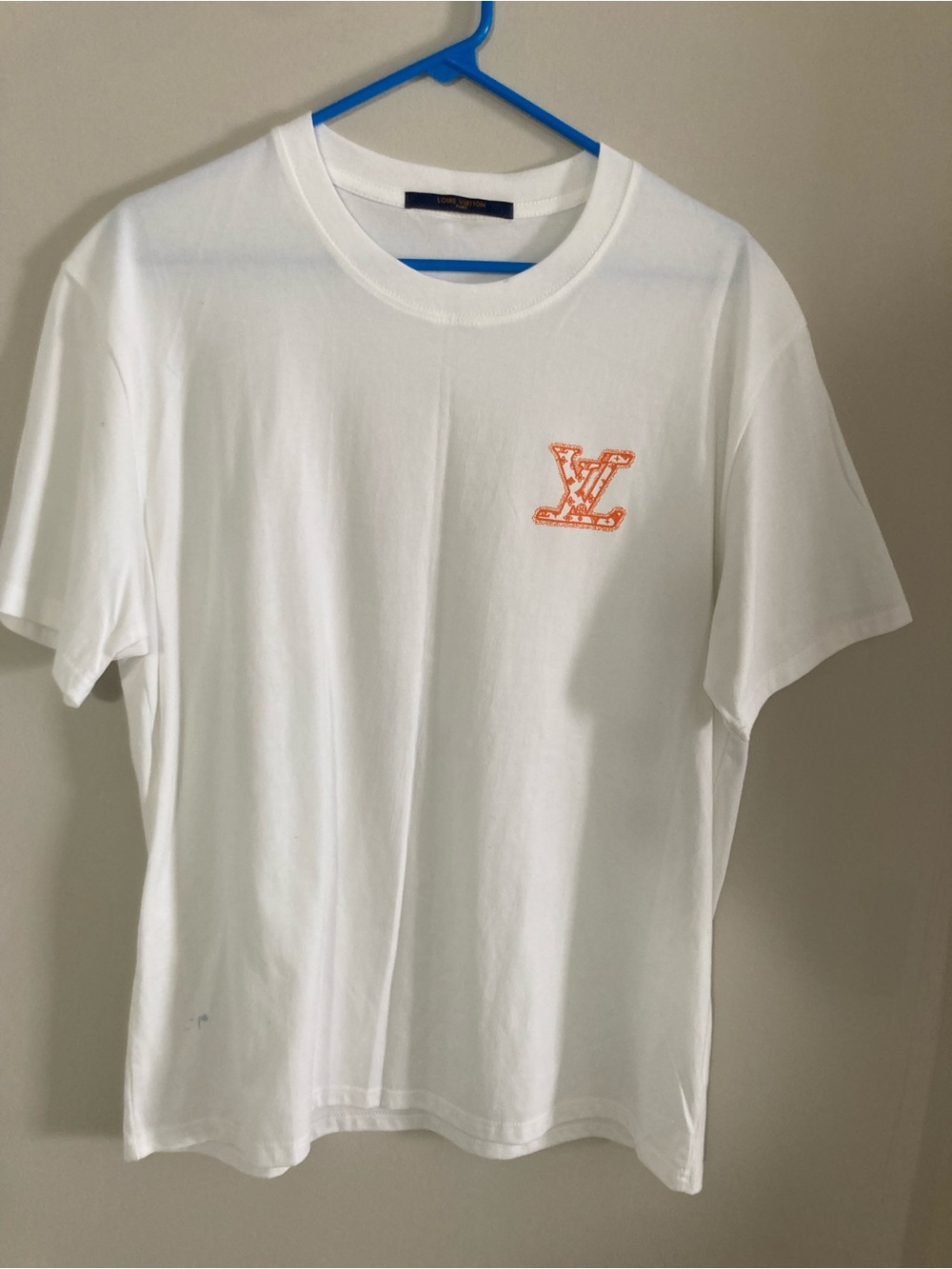 Louis Vuitton  White Tee with Orange LV Patch